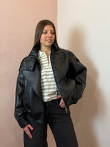 Giubbotto nero in Ecopelle dal Taglio Oversize - Lumina