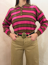 Maglia a polo a righe – Rosa e Marrone - Tensione in
