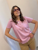 T-shirt rosa con risvolto manica Kontatto