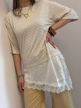 Maglia rigata beige+ bordi in pizzo Susy Mix