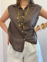 Camicia smanicata in mussola, ciccolato