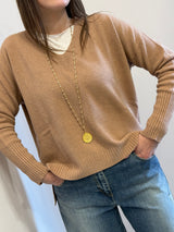 Maglione in viscosa scollo a V Kontatto color biscotto