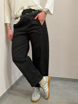 Pantalone Barrell fit in tela di cotone , nero
