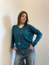 Maglione in viscosa scollo a V Kontatto color pavone