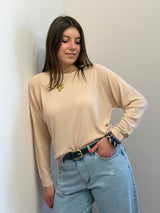 Maglia in viscosa, girocollo, raglan Kontatto, color rosa cipria