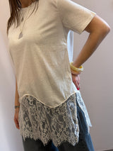 Maglia manica corta con bordo in pizzo