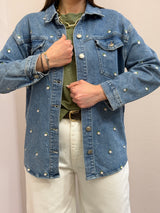 Camicia Denim con ricami roselline