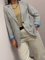 Blazer Oversize Vichy in Celeste Polvere