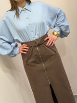 Abito intero effetto spezzato , azzurro&ciccolato