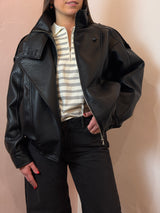 Giubbotto nero in Ecopelle dal Taglio Oversize - Lumina