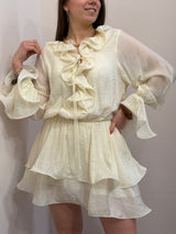 Abito Corto Romantico con Volant e Maniche a Palloncino – Color Panna You Decide
