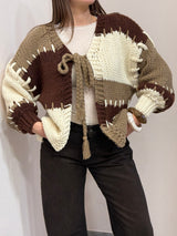 Cardigan intrecciato over nocciola