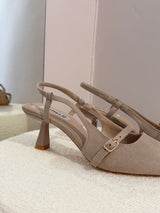 Slingback "Mary Jane" in Suede Taupe