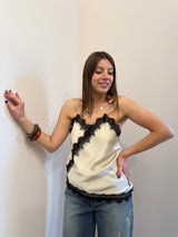 Canotta satin in pizzo