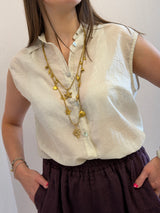 Camicia smanicata in mussola, sabbia