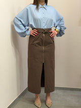 Abito intero effetto spezzato , azzurro&ciccolato