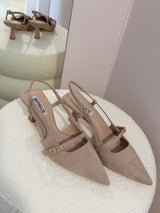 Slingback "Mary Jane" in Suede Taupe