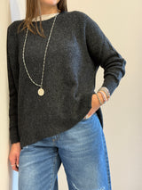 Maglione a barca over grigio/nero