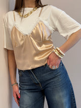 T-shirt con top in raso pesca Tensione in