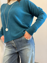 Maglione in viscosa scollo a V Kontatto color pavone