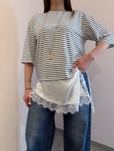 Maglia rigata blu+ bordi in pizzo Susy Mix