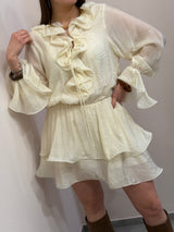 Abito Corto Romantico con Volant e Maniche a Palloncino – Color Panna You Decide