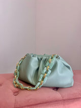 Borsa maxi clutch in pelle salvia