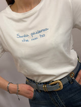 T-shirt ricamata “ santa pazienza che non ho” azzurra