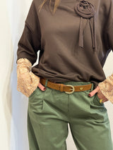 Cintura tabacco con borchie fiori Kontatto