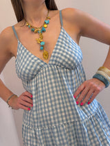 Abito Midi Vichy Azzurro