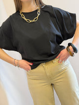 T-shirt maniche a pieghe nera Kontatto