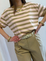 T-shirt a righe, biscotto/rosa - Tensione in