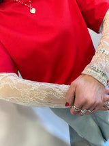 T-shirt cherry manica in pizzo