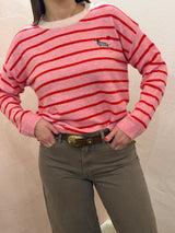 Maglione a righe con bassotto– Rosa e Rosso