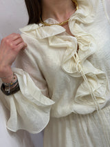 Abito Corto Romantico con Volant e Maniche a Palloncino – Color Panna You Decide