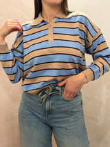 Maglia a polo a righe – Azzurro e Beige - Tensione in