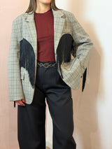 Blazer a quadri con frange statement- Lumina