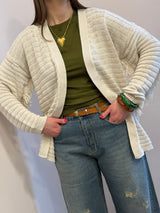 Cardigan frange, kontatto color panna