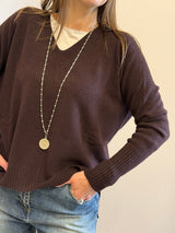 Maglione in viscosa scollo a V cioccolato Kontatto