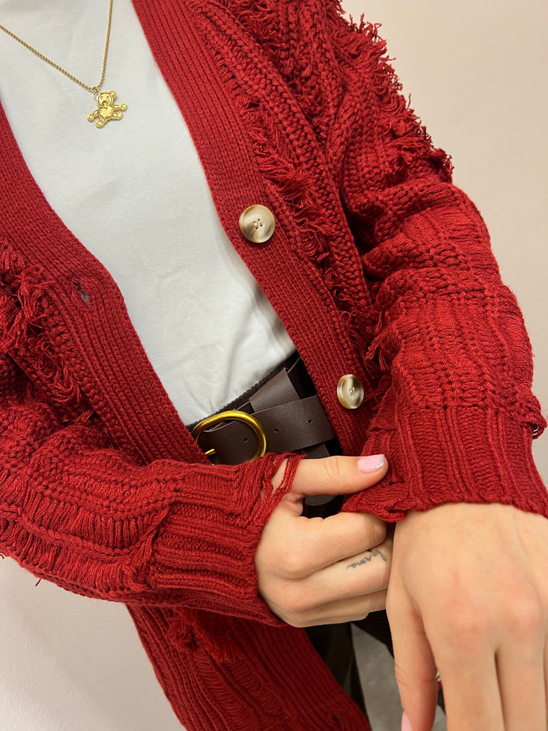 Cardigan Sfrangiato Lumina Rosso