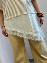 Maglia rigata beige + bordi in pizzo Susy mix
