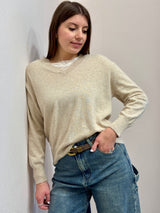 Maglioncino a V misto cashmere beige