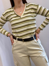 Maglia con scollo a V rigata, giallo/marrone susy mix
