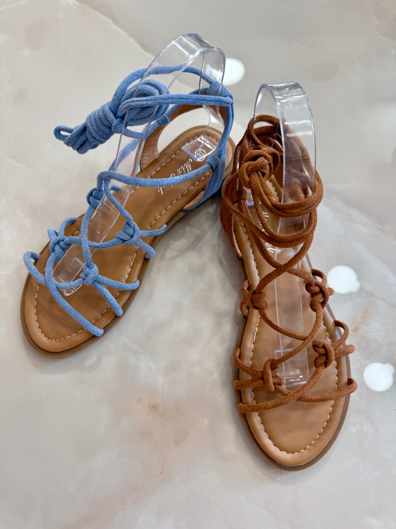 Sandali stringati in corda scamosciata