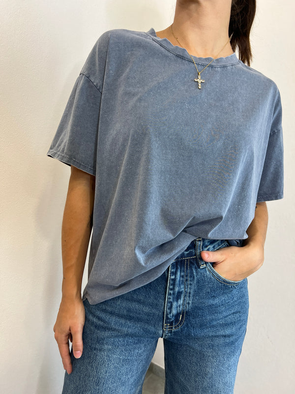 T-shirt basica grigio/blu