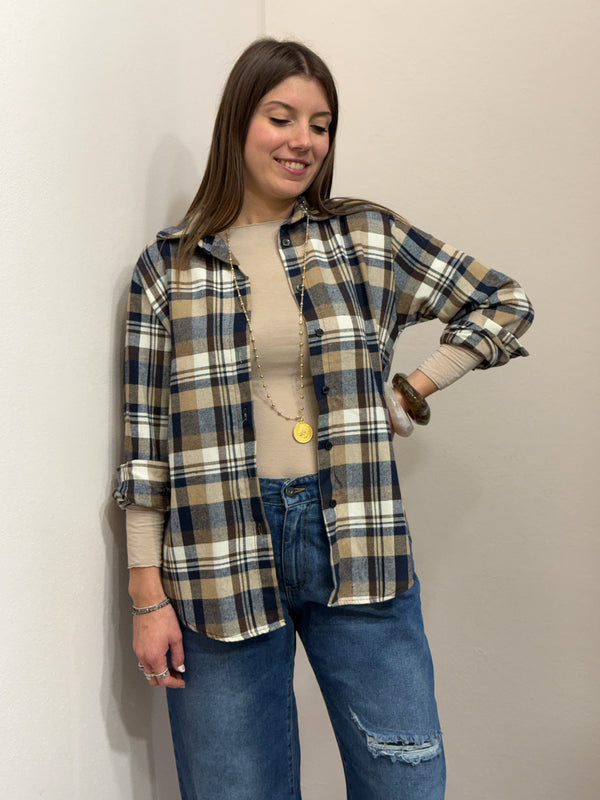 Camicia check beige/blu