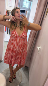 Abito Midi Vichy Rosso