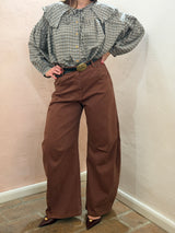 Pantaloni Wide-Leg in Cotone - Marrone Tabacco - Tensione in