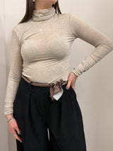 Maglia collo alto misto cashmere beige mélange