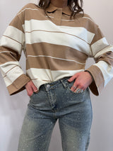 Polo a righe beige Lumina